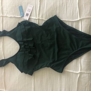 DARK GREEN RUFFLE ONE-PIECE SWIMSUIT